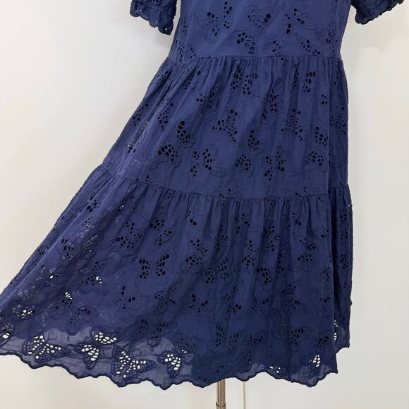 Kate Spade Butterfly Eyelet Tiered Dress Navy Blue L - Picture 6 of 12